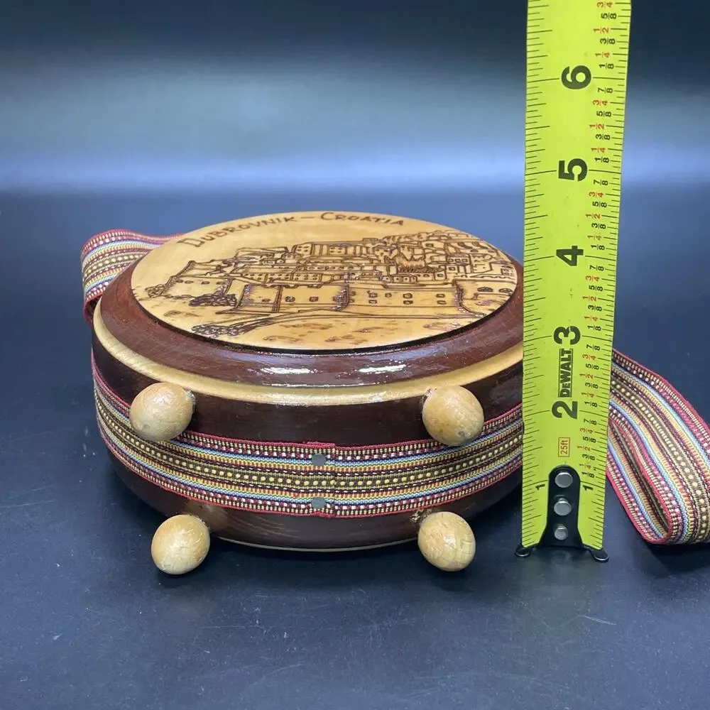 Vtg Wood Flask Canteen Handcrafted Folk Art Carved Pyrography Dubrovnik Croatia